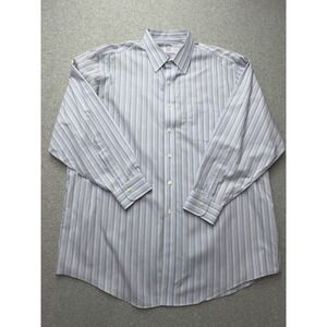 Brooks Brothers Dress Shirt Mens 17.5 34/35 Blue Stripe Non Iron Classic Supima